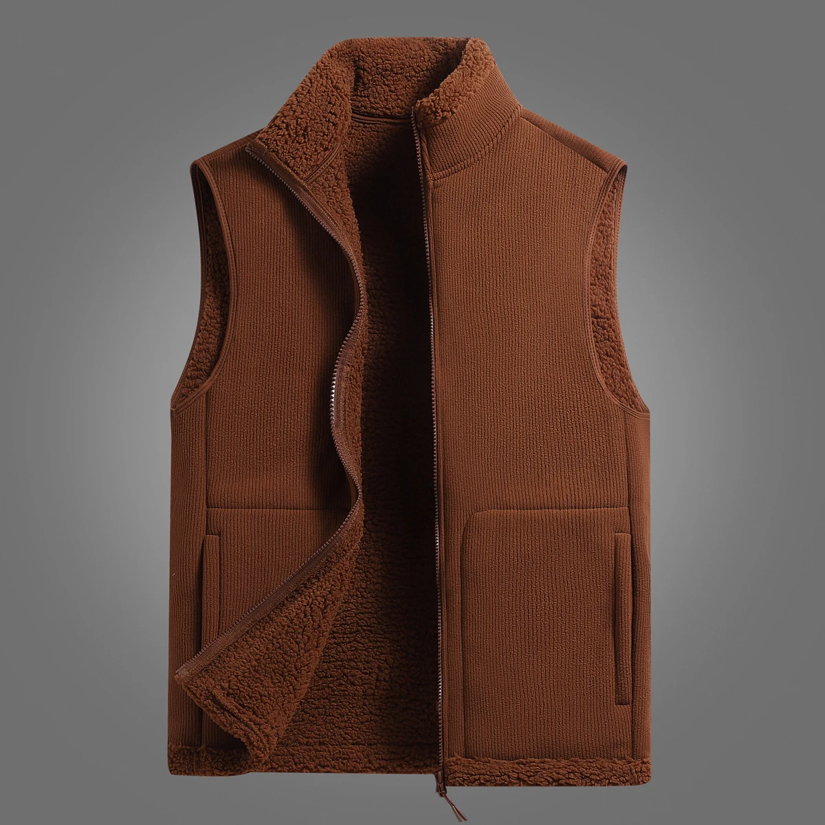 

Thickened Zipper Closure Fleece Lined Vest for Men Windproof Casual Cozy Coats Tops Winter Jacket Fleece Thick Warm Vest JJ511