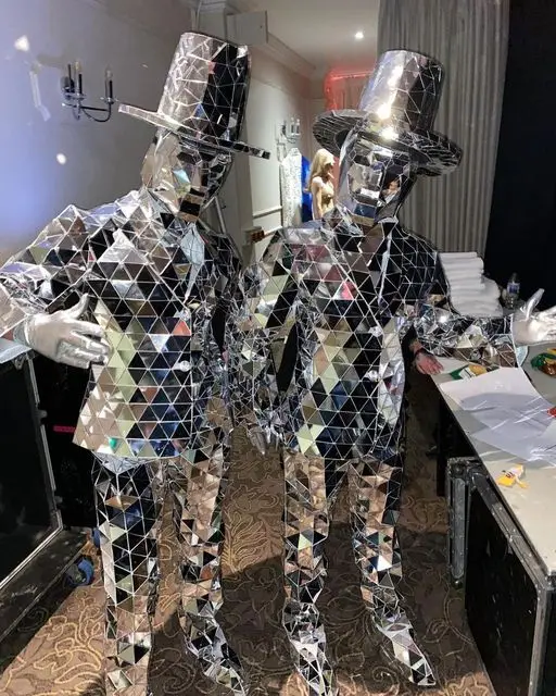 Espejo cosido a mano para hombre, traje de espectáculo, vestido de escenario, máscara de cristal de Halloween, disfraces de Navidad para Cosplay