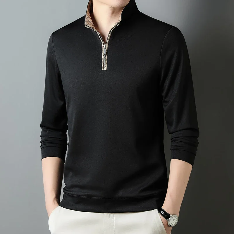 Suéter de manga larga con cremallera y cuello de pie para hombre, moda informal, nuevo