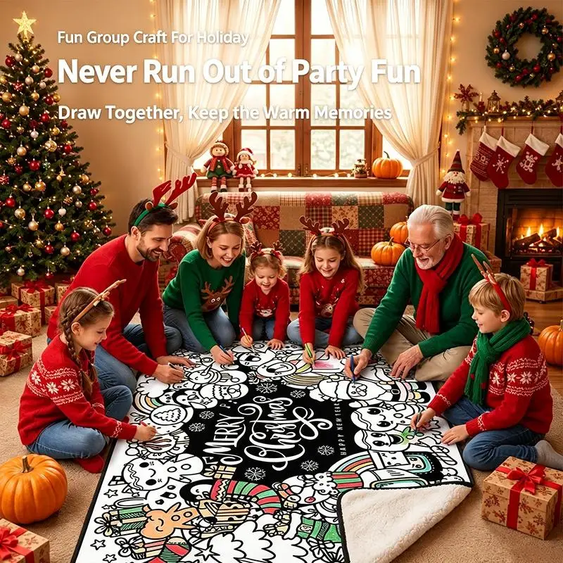 24 Colors Markers Or DIY Coloring Blanket 100x140cm Washable Cozy Velvet Throw Giant Doodle Colored Blanket For Living Room