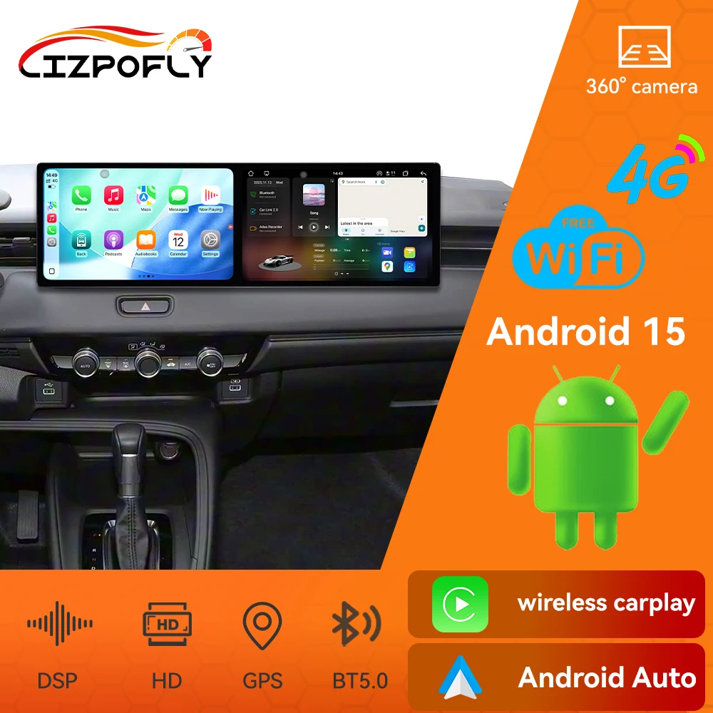 

10.1 Inch Dual Screen Car Radio For Honda XRV Vezel 2023 Android Carplay Navigation Autoradio DSP GPS Car Multimedia Player WIFI