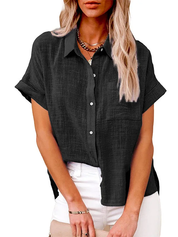 Loose ort Sve Pure Color irt Damen-Umlegekragen, lässiges Faion-Sommer-Top, bequeme Passform, Basic-Sle