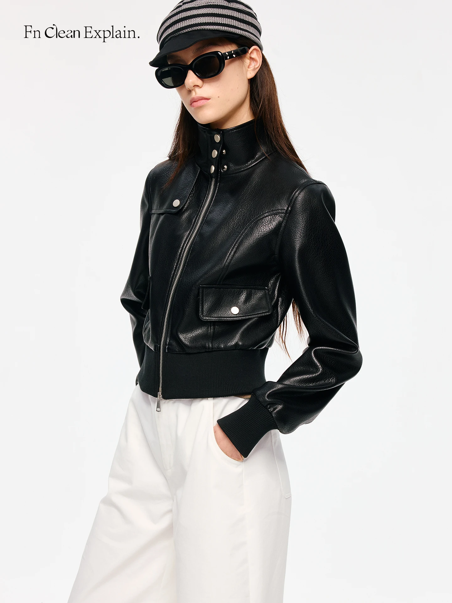 Faionable ort Leather Jaet for Women Spring 2026 Design Sensation  Zipper Closure Casual Sle Slim Fit PU Leather