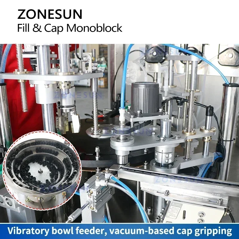 ZONESUN Automatische Flaschenfüll- und Verschließmaschine mit Verschlusszuführung, Hochgeschwindigkeits-Rotationsfüllmaschine, Monoblock ZS-AFC28