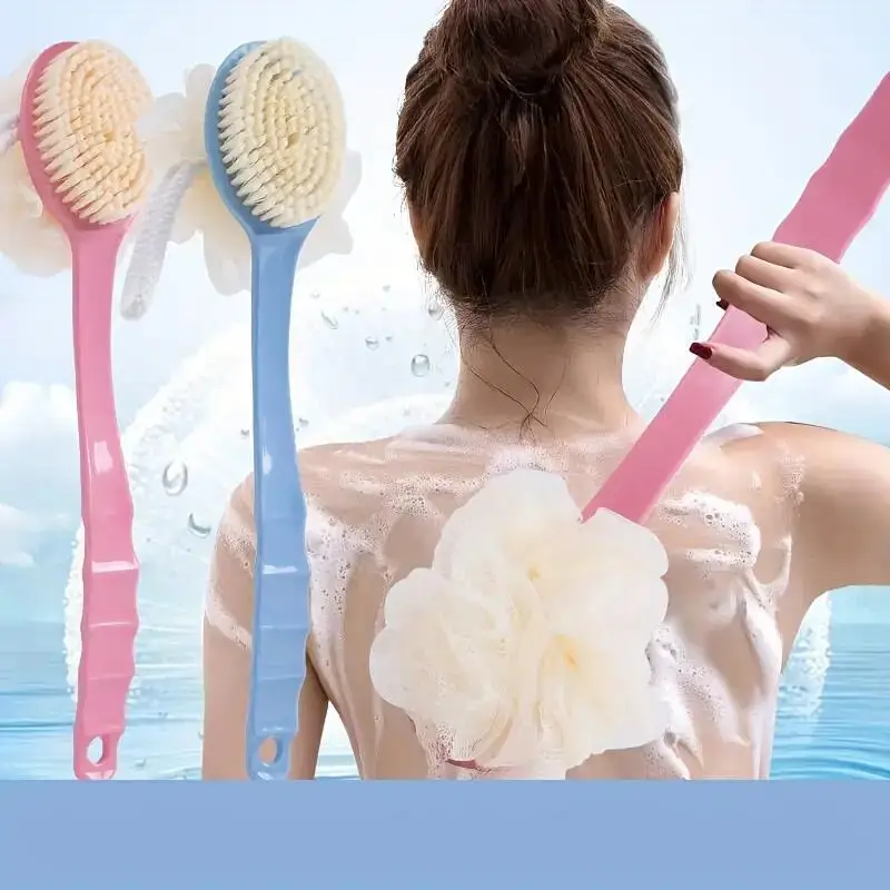 Long Handle Double Sided Bath Brush Soft Bristle Body Exfoliator Shower Back Scrubber Dead Skin Removal Bathing Accessory