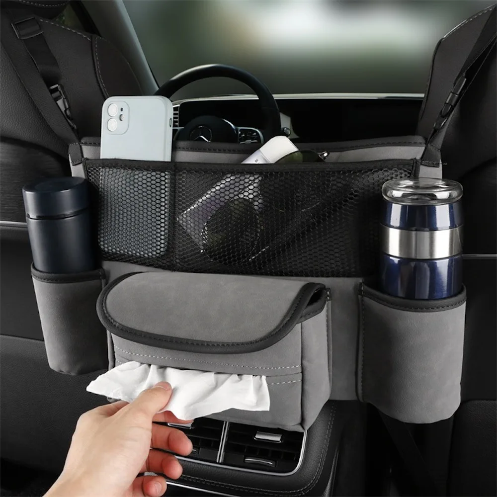 Pu Leather Car Seat Middle Hanger Storage Bag Large Capacity Organizer Multifunctional Handbag Holder Pockets Stowing Tidying 