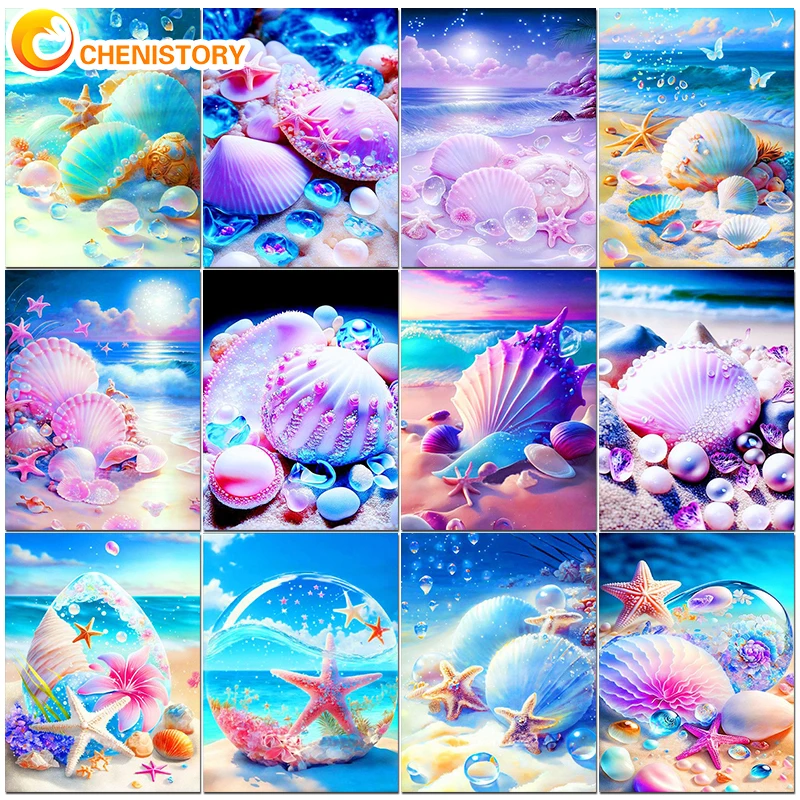 

CHENISTORY Painting By Number Beach Shell Scenery For Adults Picture By Numbers Paint On Canvas DIY Frame Home Decoration Wall