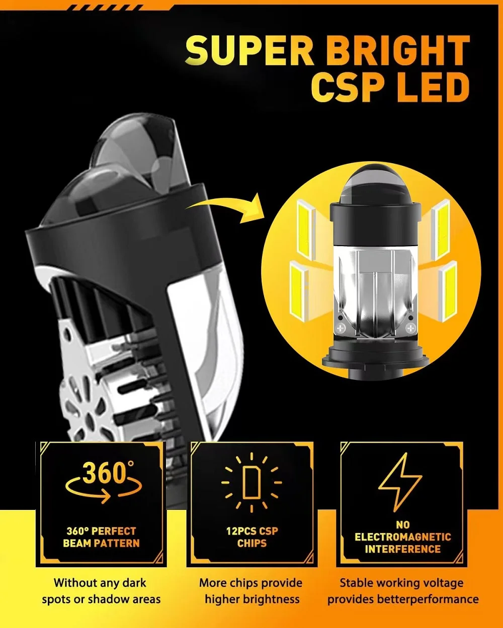 EURS LED Lens H4 Mini Projector LED Headlight Bulbs H4 9003 HB2 Hi/Lo Beam Car Headlight RHD LHD Auto Accessories 12V