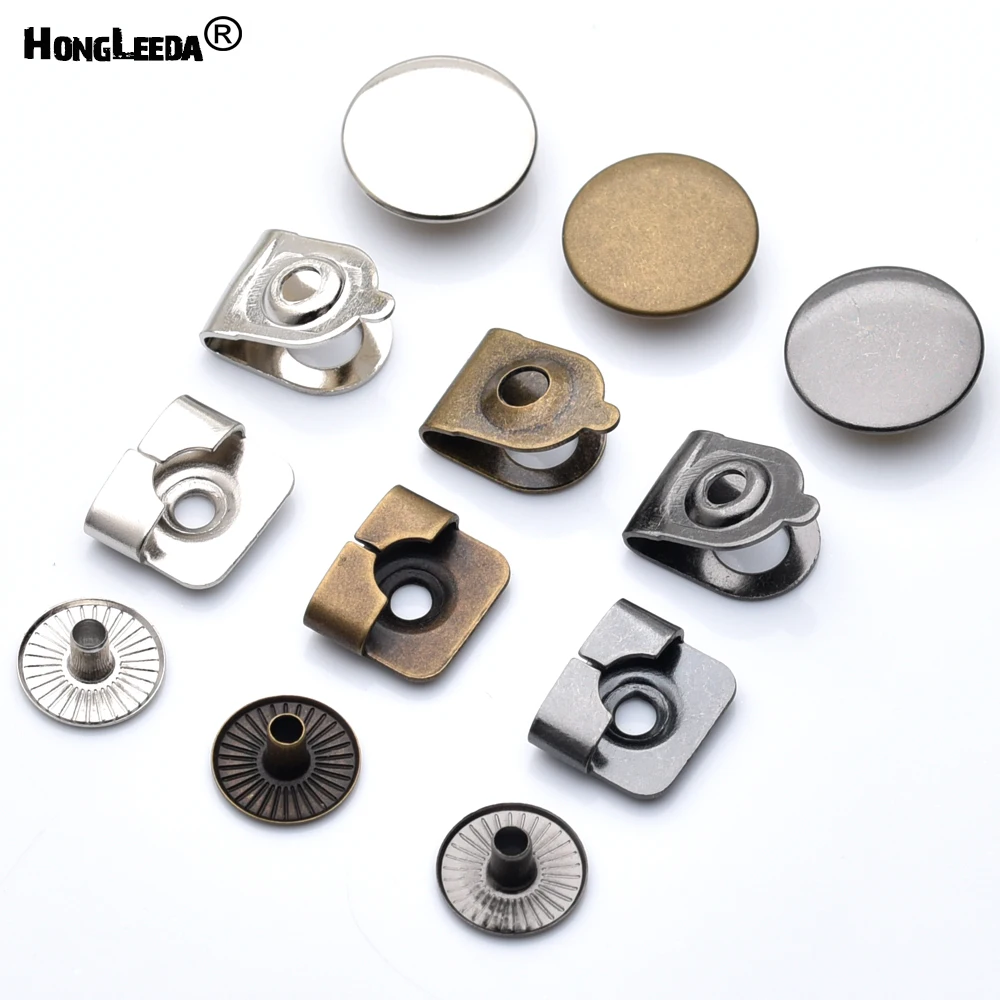 100 مجموعات/وحدة 4-Part معدن النحاس السراويل السراويل التنانير السنانير 15 مللي متر قبعة النساء/الرجال الفضة النيكل ، الأسود ، البرونزية السفينة حرة HE-030