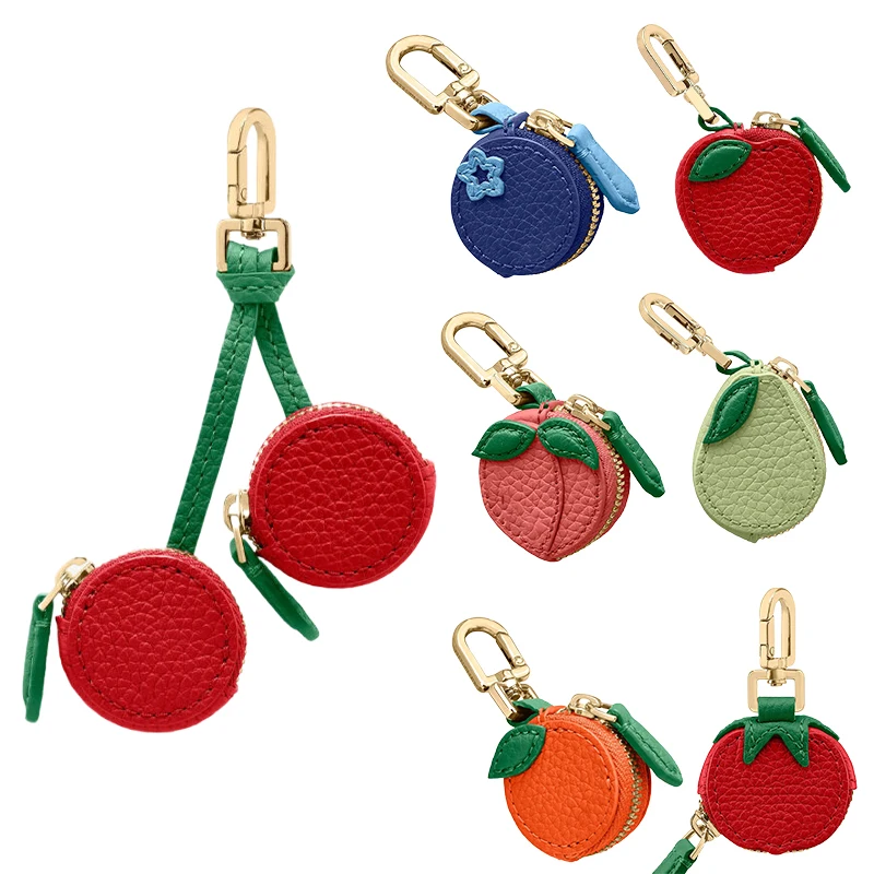 Cereja mirtilo design fruta charme moeda bolsa de couro microfibra bonito chaveiro mini bolsa carteira presente para airtag menina mulher
