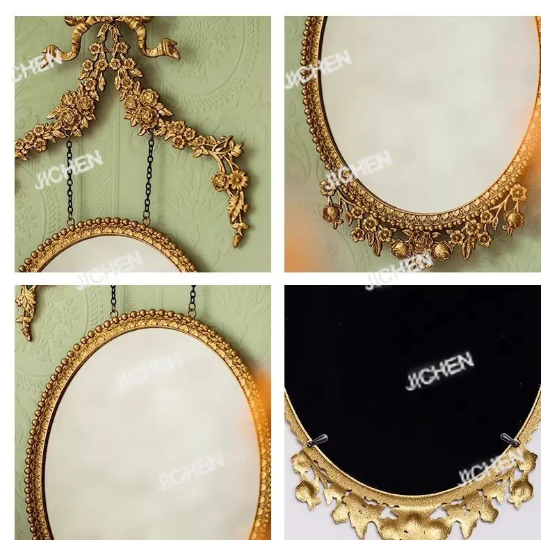 

Ретро европейское металлическое зеркало из смолы, золотое старое резное зеркало, фоторамка, украшение на стену, свет, роскошное настенное зеркало