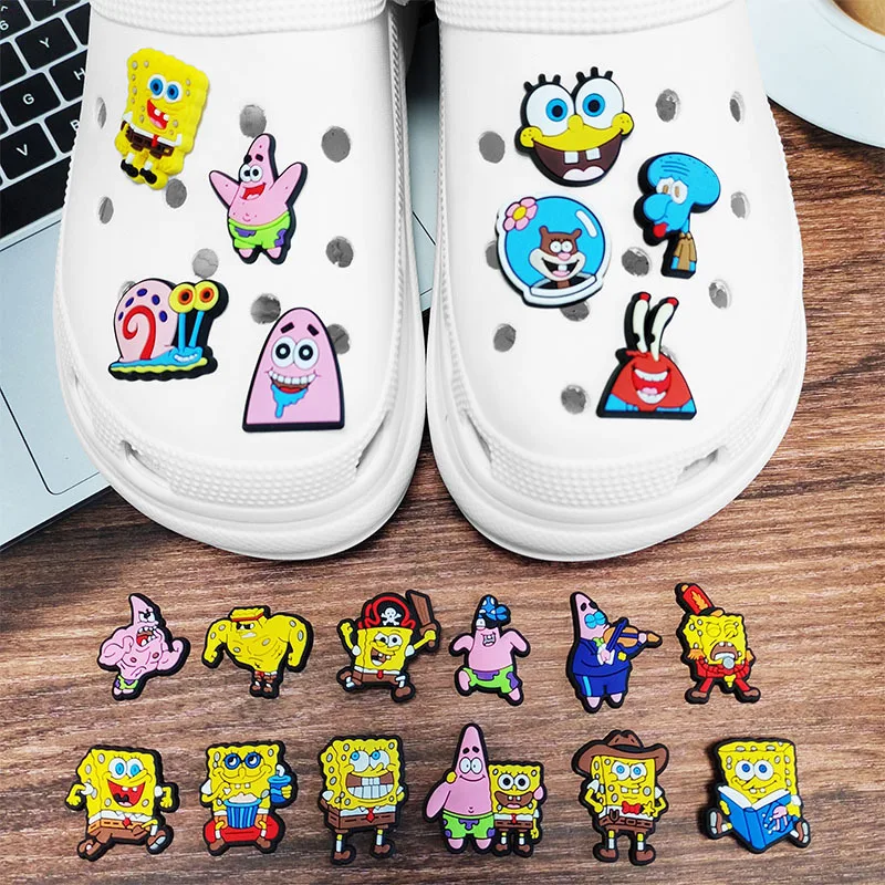 20 pz/set Anime SpongeBob SquarePants Cool model Shoes Charms accessori coccodrillo in Silicone regali per bambini Wristband Hole Slipper Decor