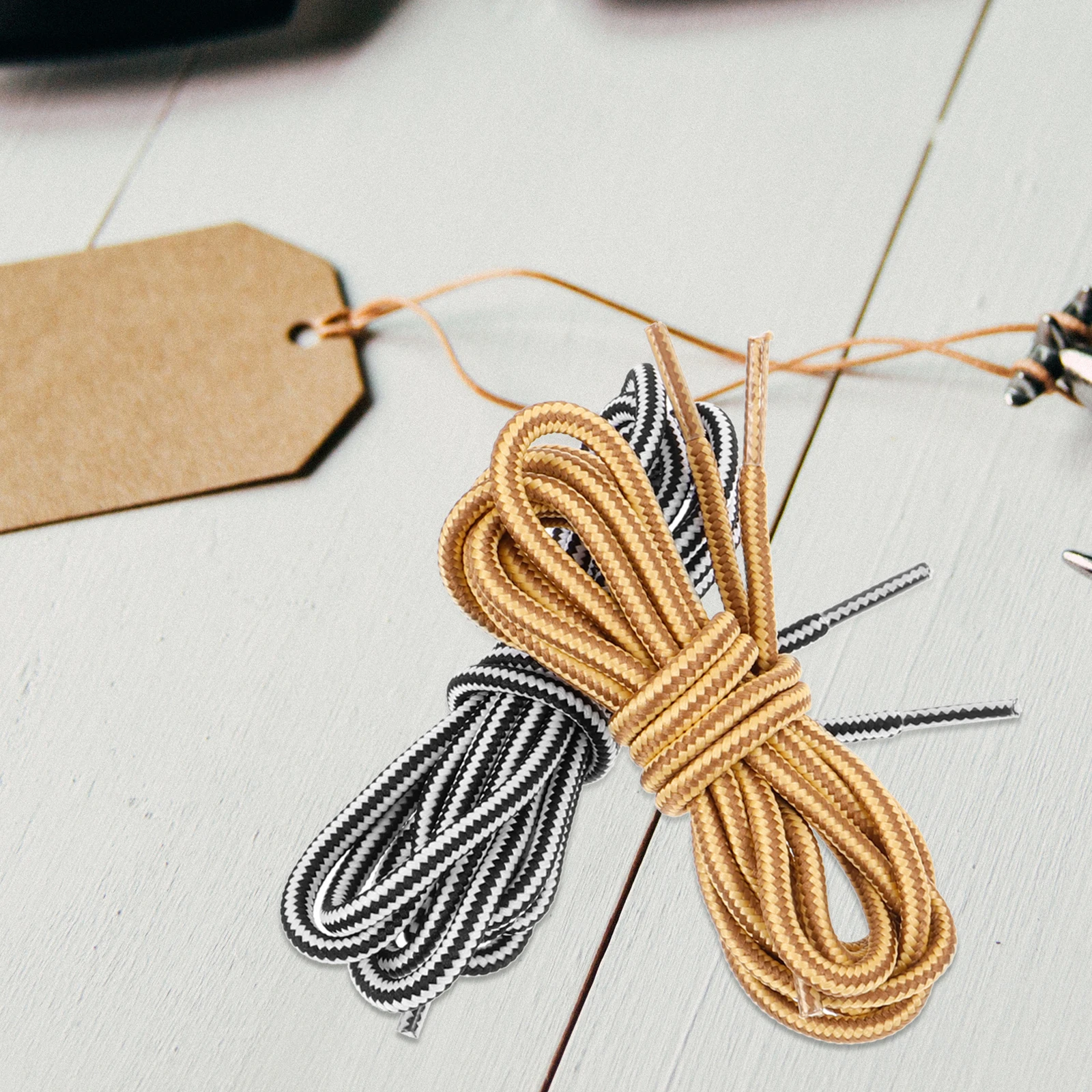 

4Pairs Waxed Round Shoe Laces Dual Color Striped Durable Sneaker Boot Replacement Rope Laces Long Shoelace for Women Shoes
