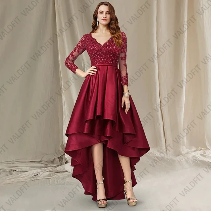 Customized V Neck High Low Red Satin Mother of the Bride Dresses for Wedding Evening Dress vestidos para madre de novia 2024