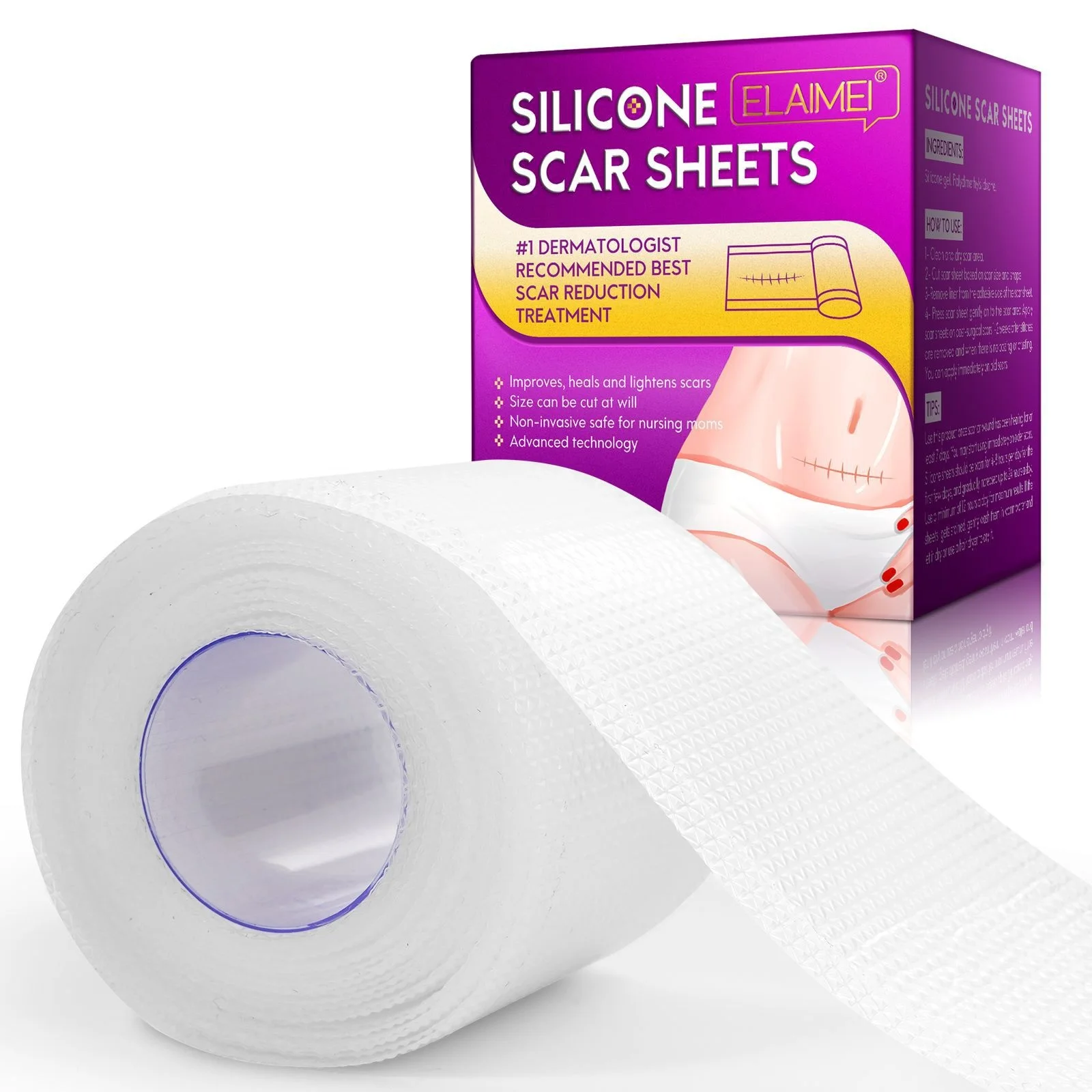 

1 Roll Invisible Silicone Scar Sheets , 4cmX150cm Self-Adhesive Scar Cover Tape Reusable and Effective Skin Care Strips