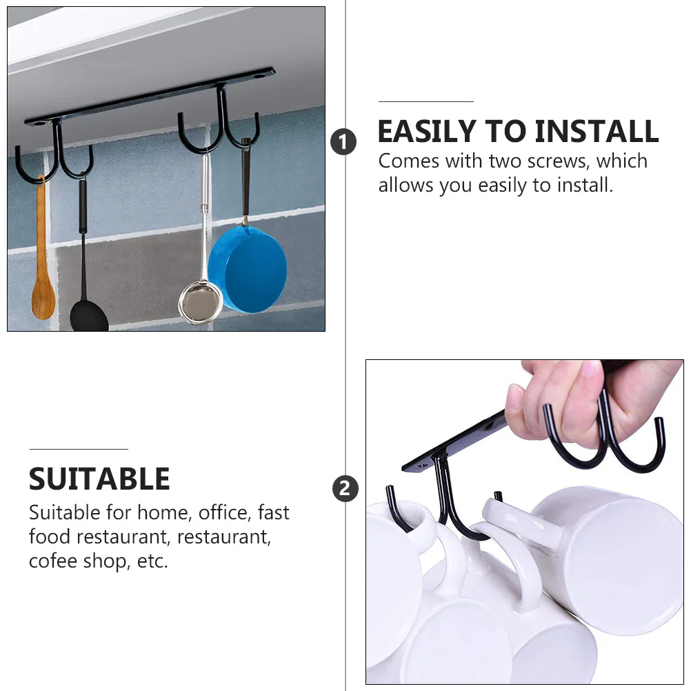 

1Set Cup Holder Mug Rack Under Cabinet Coffee Cup Organizer Kitchen Gadget Mugs Hanger with Screws Suitable for Cafe Office
