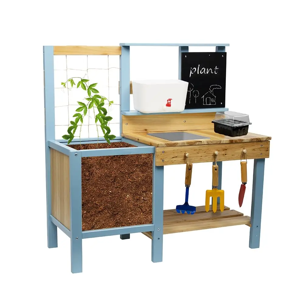 

Kids Potting Bench for Outdoor, Fir Wood Gardening Station with Transparent Planter Box, Outside Activity Wooden Table with Sink