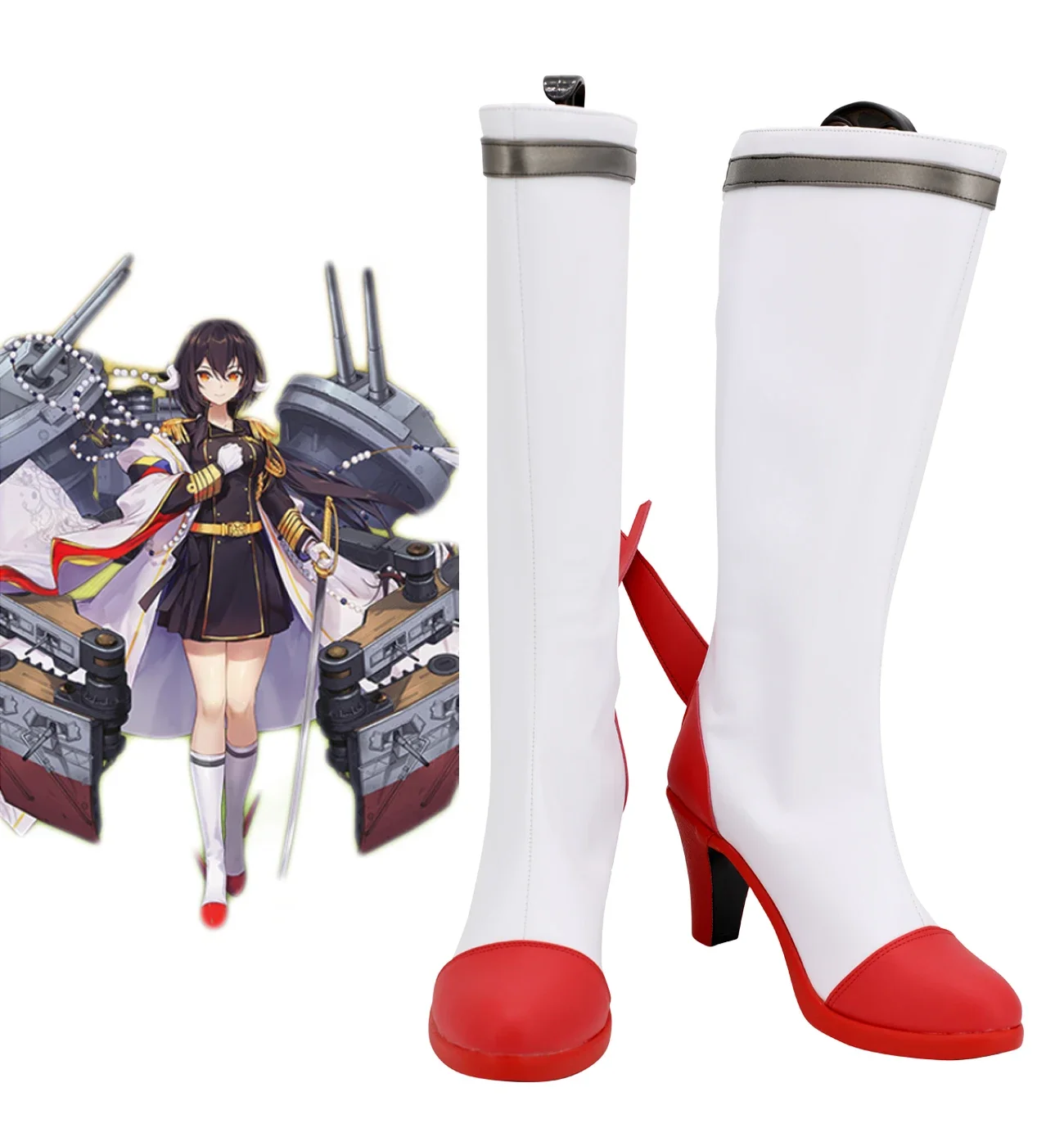 

Game Azur Lane Mikasa Cosplay Boots White High Heel Shoes Custom Made for Women and Men Any Size