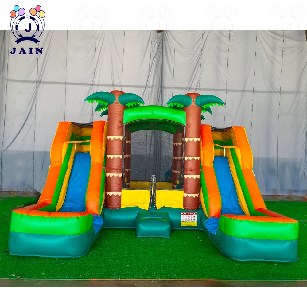 

16ft PVC Inflatable Bounce House Tropical Double Water Slide Combo Wet & Dry Jump Bouncy House Castle For Outdoor Party Rental