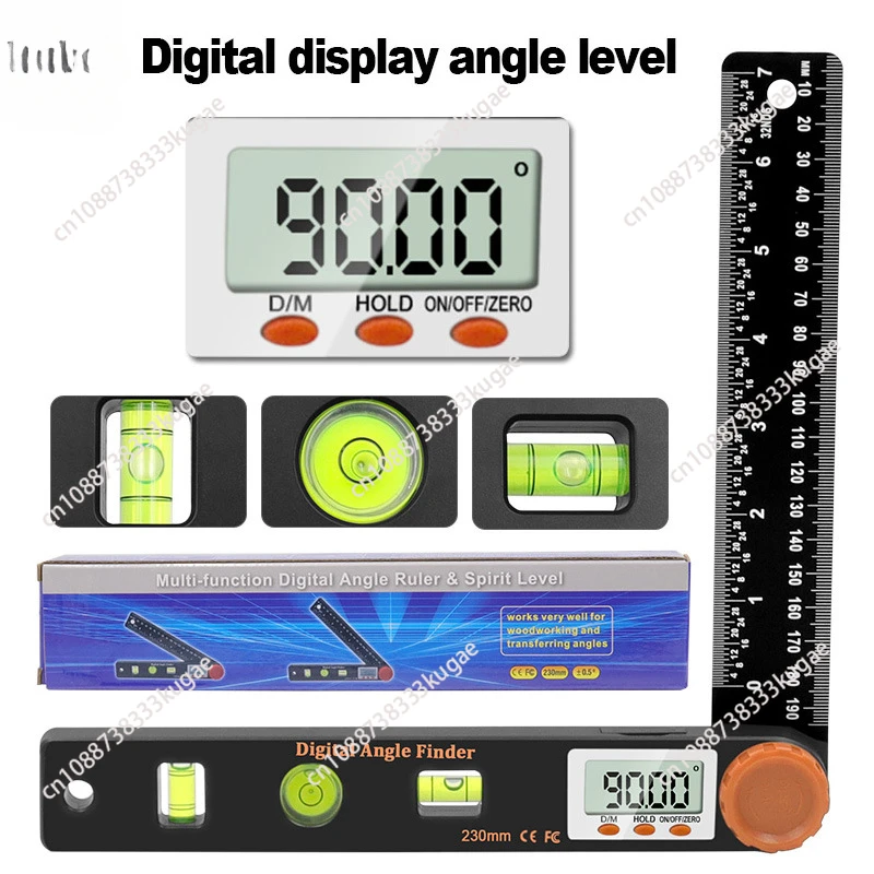 

10Pcs/lot 4 in1 Orange Head Digital Display Angle Ruler Level Gauge Woodworking Angle Ruler Multipurpose Digital Measuring Tool