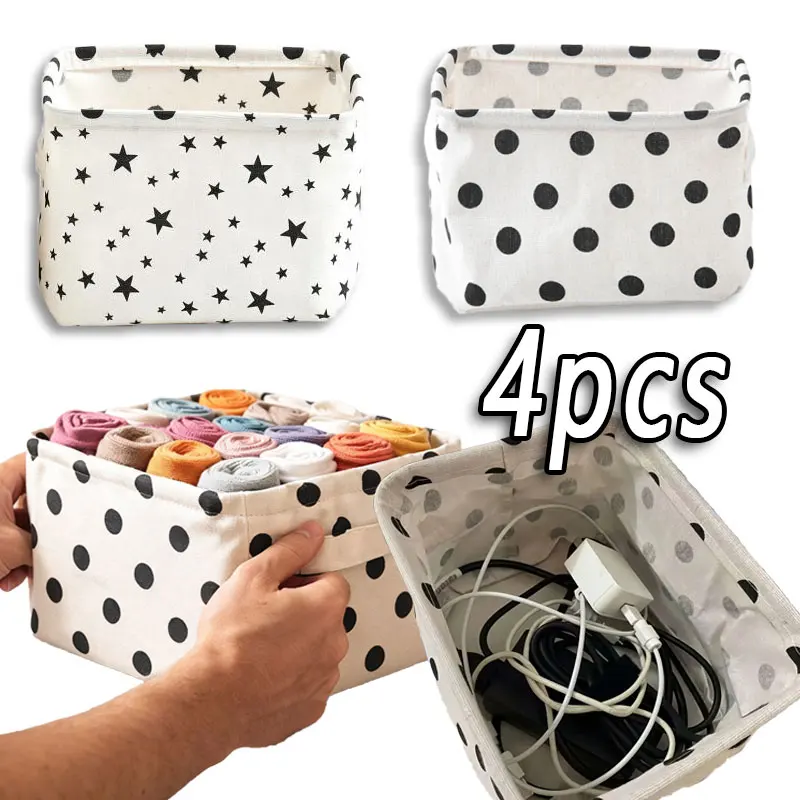 1/2/4pcs Linen Storage Basket for Clothes Toys Storage Organizer Underwear Storage Box Office Stationery Desk Organizer Storage
