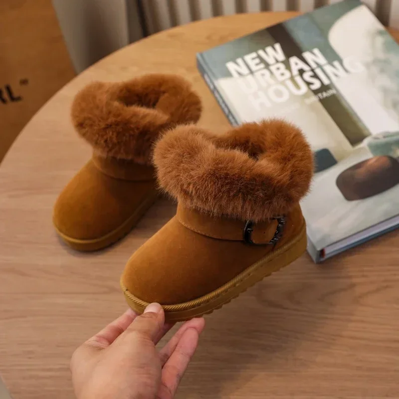 Toddler Kids Furry Cuff Winter Boots, Adjustable Buckle, Plush Lining, Non Slip Sole for Cold Weather Daily Outdoor Wear