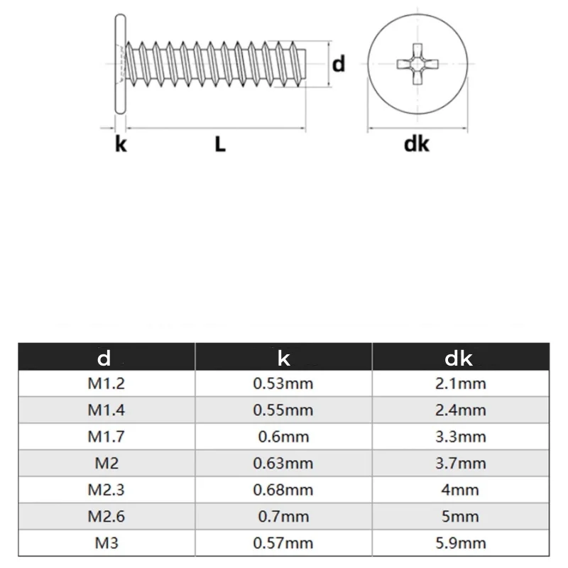 M1.2~M3 Black Carbon Steeel CB Ultrathin Cross Flat Wafer Head Self-Tapping Screw Phillips Super Low Head Mini Screws