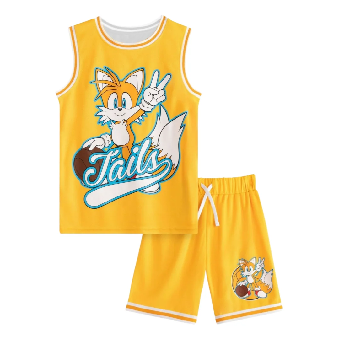 Hot Toys Miles 'Tails' Prower Basketball Jersey Set Family Summer Adults Kids Vest & Shorts 2Pcs Breathable Quick Dry Sportswear