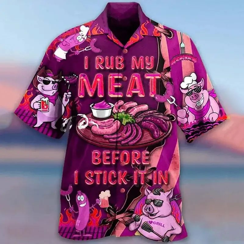 2024 New Summer Men's Beach Shirt Cartoon Fruit 3D Printed Cuban Collar Short Sleeve Hawaiian Vacation Top Large Size Affordable