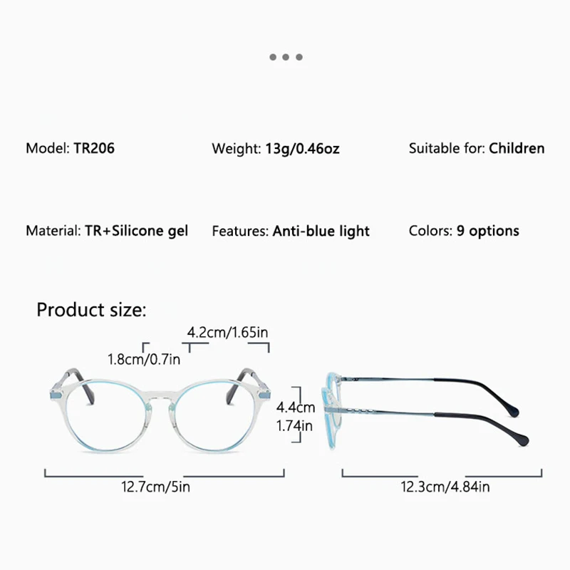 Vabbon Anti-Blue Light Kidsren's Prescription Glasses High Quality Youth Radiation-Proof Optical Glasses Tr Silicone Goggles Photochromic Glasses Tr206