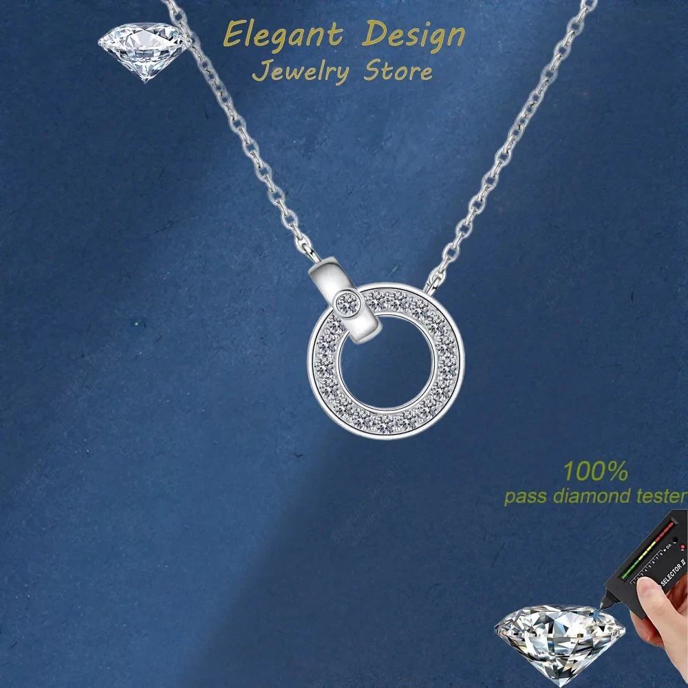 

Elegant Design PT950 Platinum Classic 0.45ct Real Moissanite Necklace for Women, Double Ring Pendant Chain Fine Jewelry for Lady
