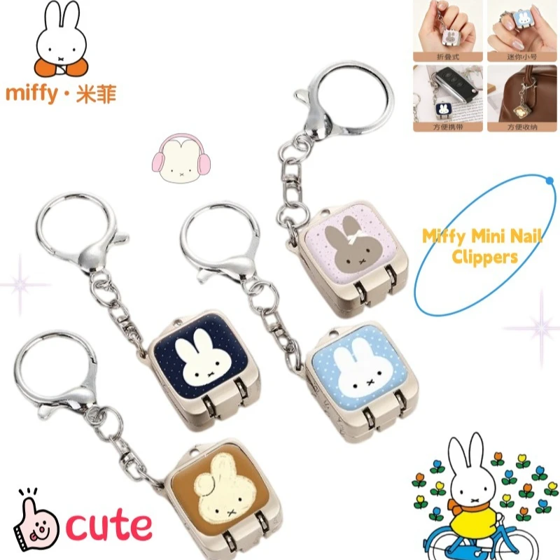 Cute Cartoon Miffy Bunny Nail Clipper Mini Square Folding Nail Cutter Keychain Compact Portable Manicure Tool Lovely Gift