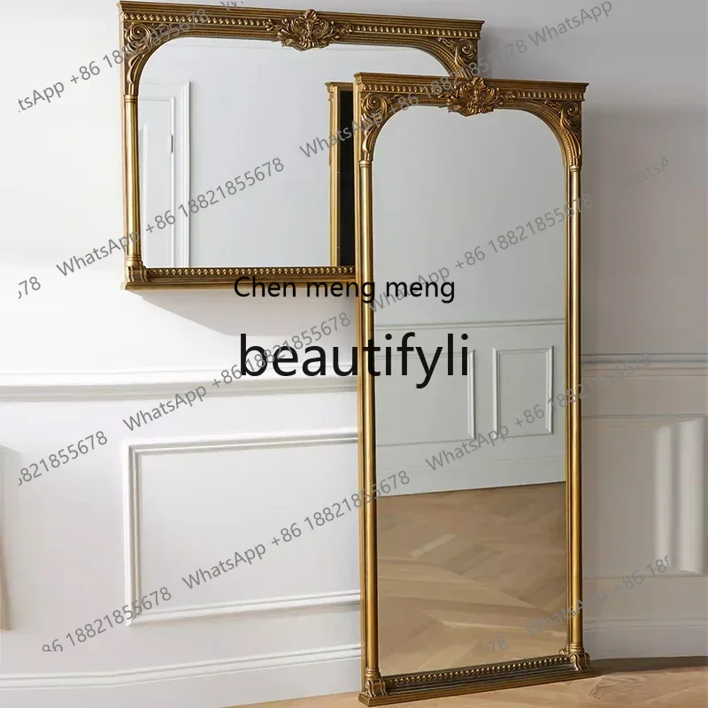 ss8350 French retro square full-length mirror wall-mounted living room entrance decorative bedroom floor-to-ceiling fitting mirr