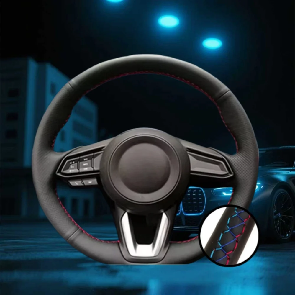 Car Steering Wheel Cover Hand-Sewn Microfiber Leather For Mazda 3 Onxeira CX4 Atenza CX5 CX30 Car Interior Accessories