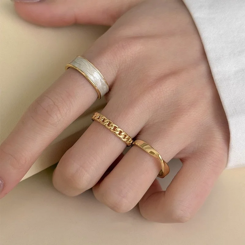 

Модный набор колец E-up в стиле ретро, посеребренный, с геометрическим узором, полая цепочка, легкий, открытый, ручной работы, женские украшения