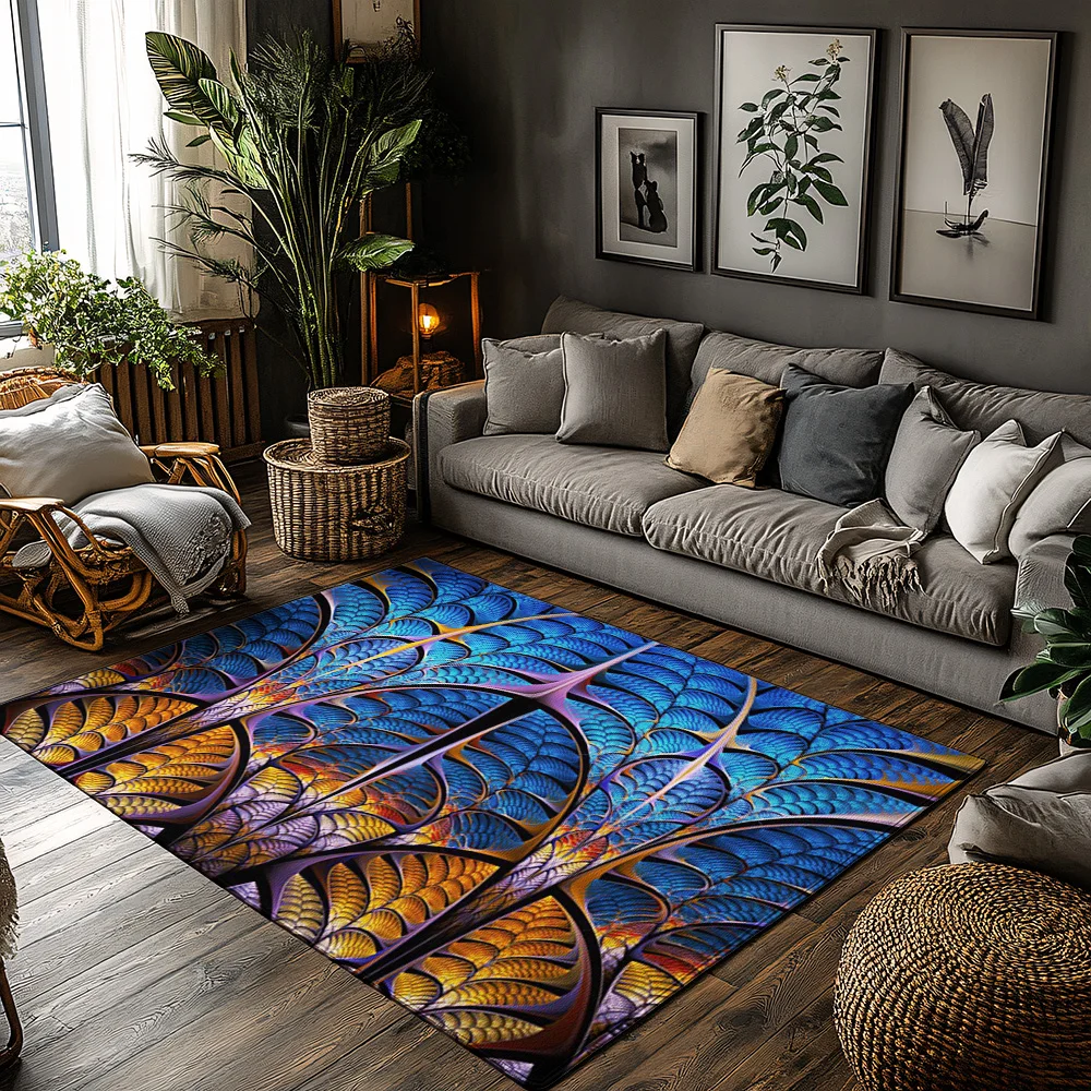 

Коврик Tuniu с абстрактными павлиньими перьями, синий, оранжевый, цветочный дизайн, ковер для гостиной, спальни, домашний декор