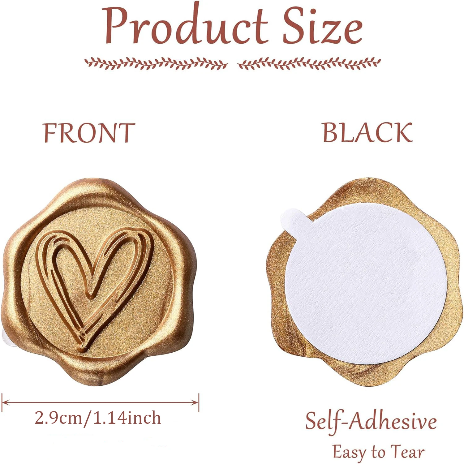 50/100pcs Heart Wax Seal Stickers, Envelope Seal Stickers Envelope Seals Self Adhesive Gold Stickers for Wedding Party Birthday