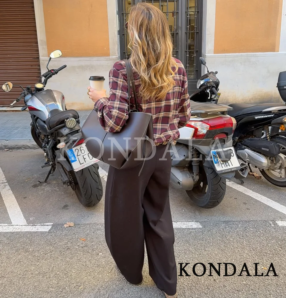 KONDALA Trendy Casual Plaid Zip-up Jacket Women Elegant Vintage PU-Collar Jacket 2026 Spring Summer Fashion High Street Jacket