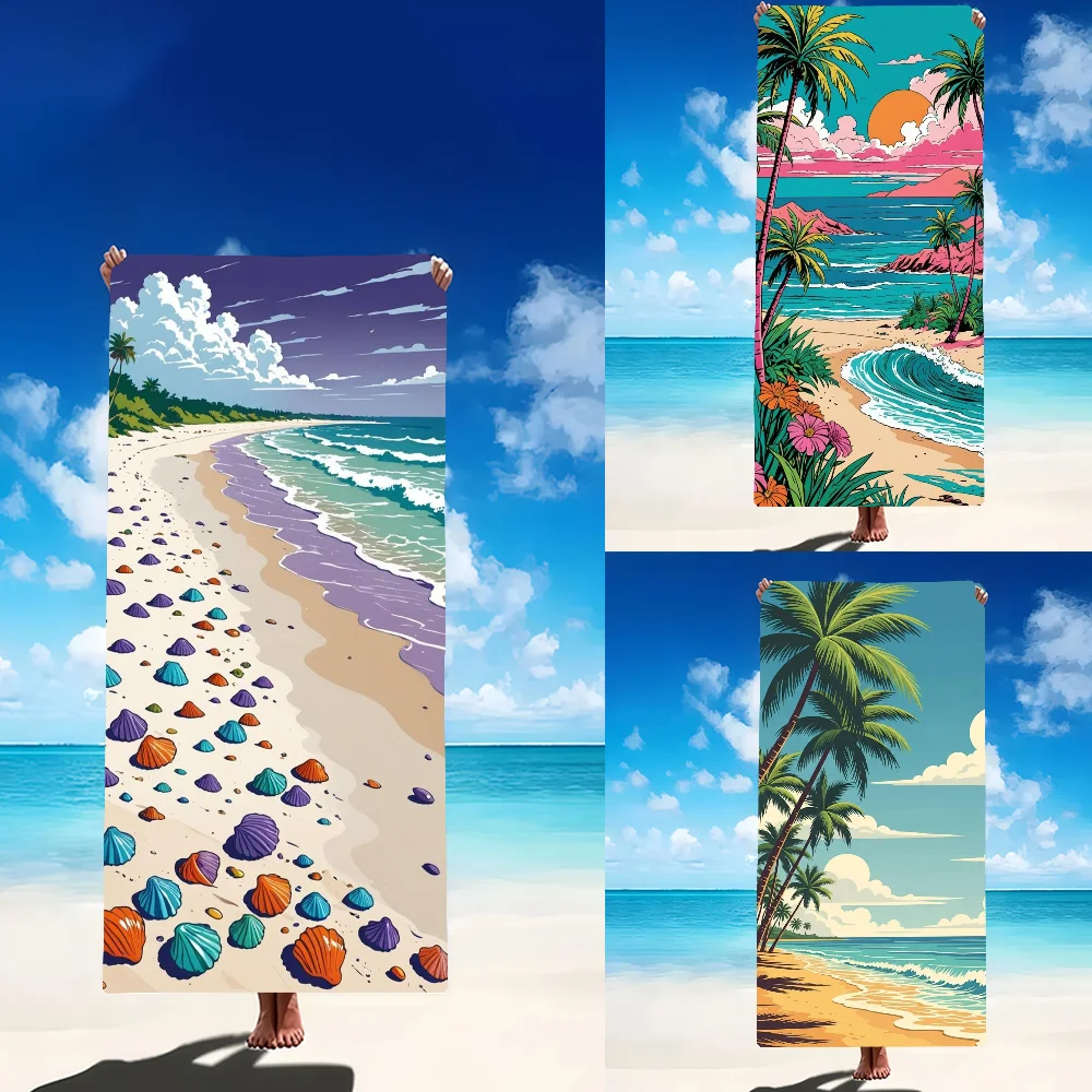 

old - school beach scenes Towel Beach Towel Large Size Outdoor Travel Camping Absorbent toallas Towels Summer Swimming