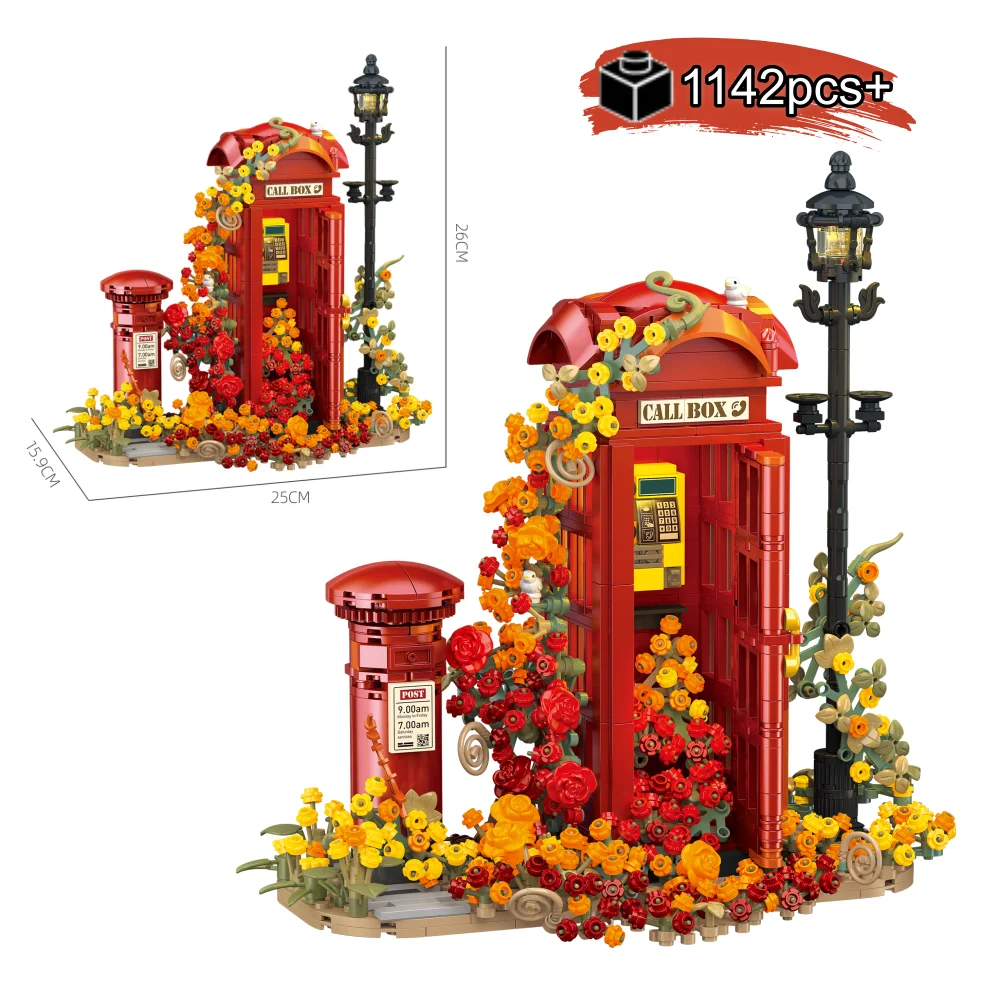 

НОВЫЕ винтажные почтовые ящики, строительные блоки с цветочной лозой и световыми деталями, креативная модель, сборные кирпичи, подарки на Рождество и день рождения