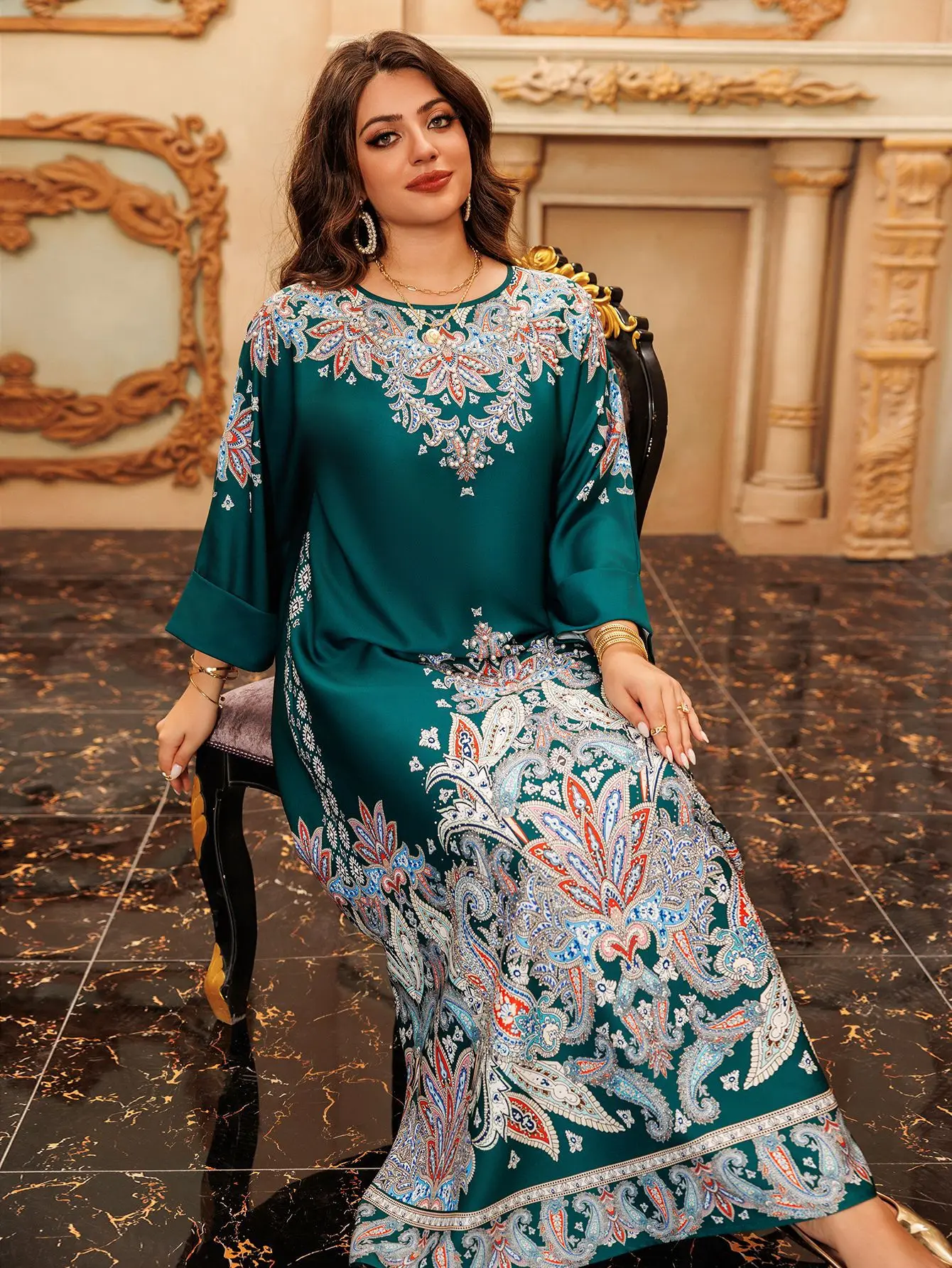 

Luxury Dubai Print Abayas for Women Muslim Eid Djellaba Islam Clothing Turkey Kaftan Arabic Robe Caftan Marocain Femme Jalabiya