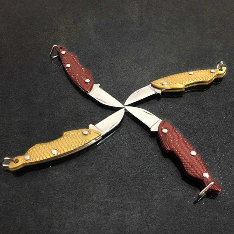 Fish Shaped Mini Folding Knife - All Stainless Steel Multifunctional Keychain Tool, Portable EDC for Camping & Express Unpacking