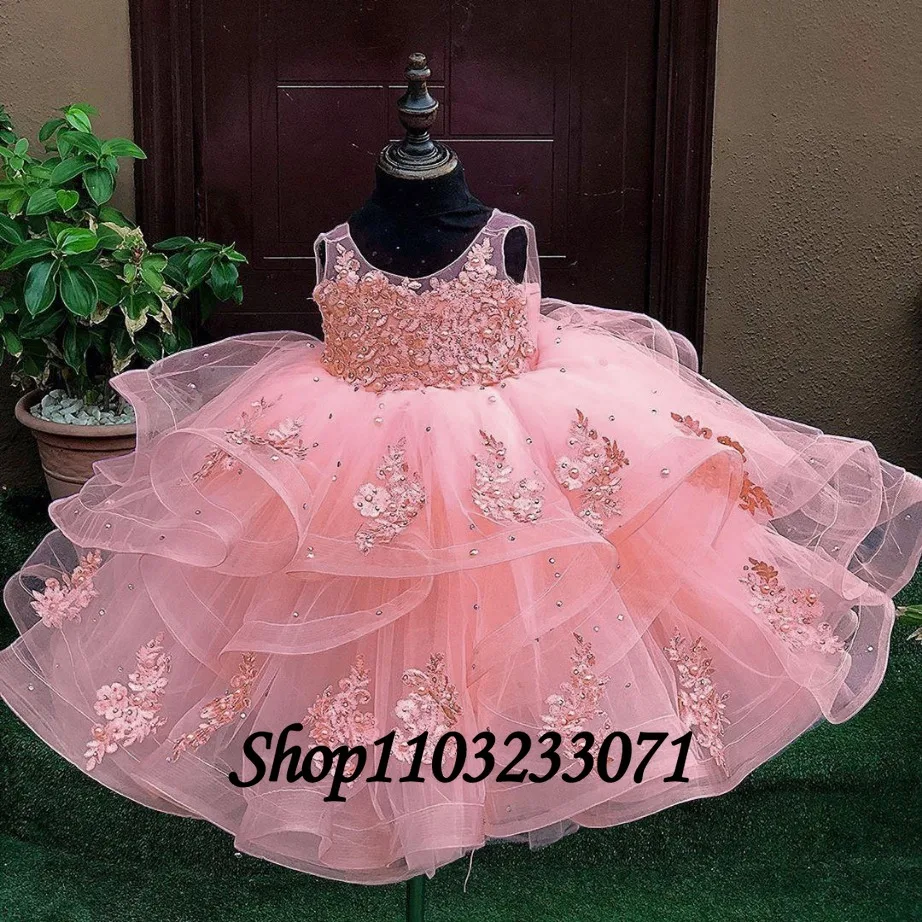 Hellblaue Blume Baby Mädchen Kleid knöchel lange ärmellose Spitze Kinder Prinzessin Mädchen Hochzeit Geburtstag Erstkommunion Party kleid