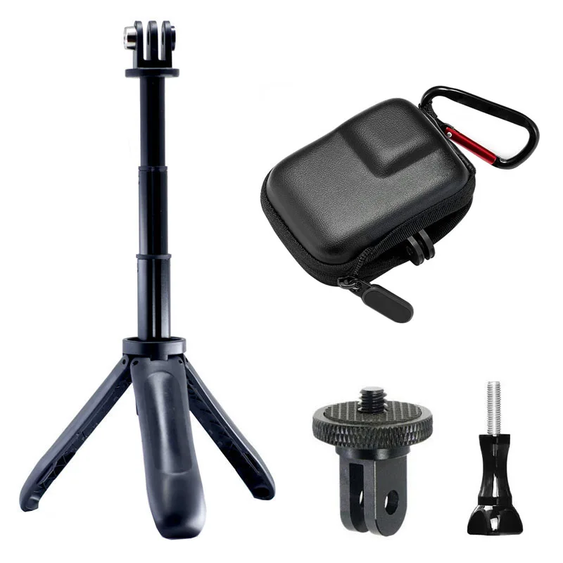 Tripod Mount Selfie Stick Extendable Monopod+Half Zip Mini Carrying Case Bag for GoPro 12 11 10 DJI Action 4 3 Insta360 X4 X3 X2