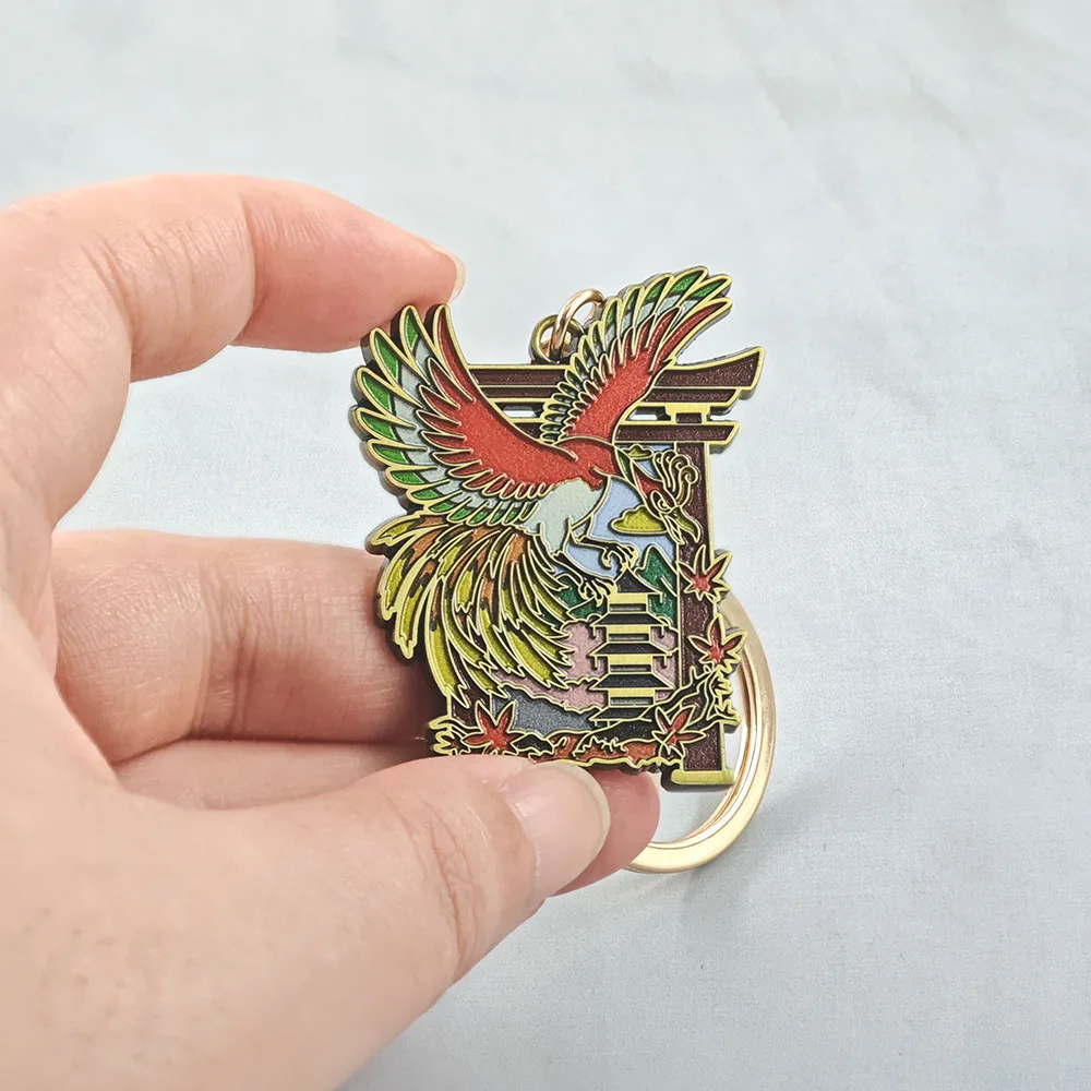 Ho-Oh Phoenix Schlüsselanhänger aus Zinklegierung, japanisches Torii-Tor, Kyoto Ahornblatt Schlüsselring, Rucksack-Anhänger, Gaming-Charms, Geschenkzubehör – Detail 4