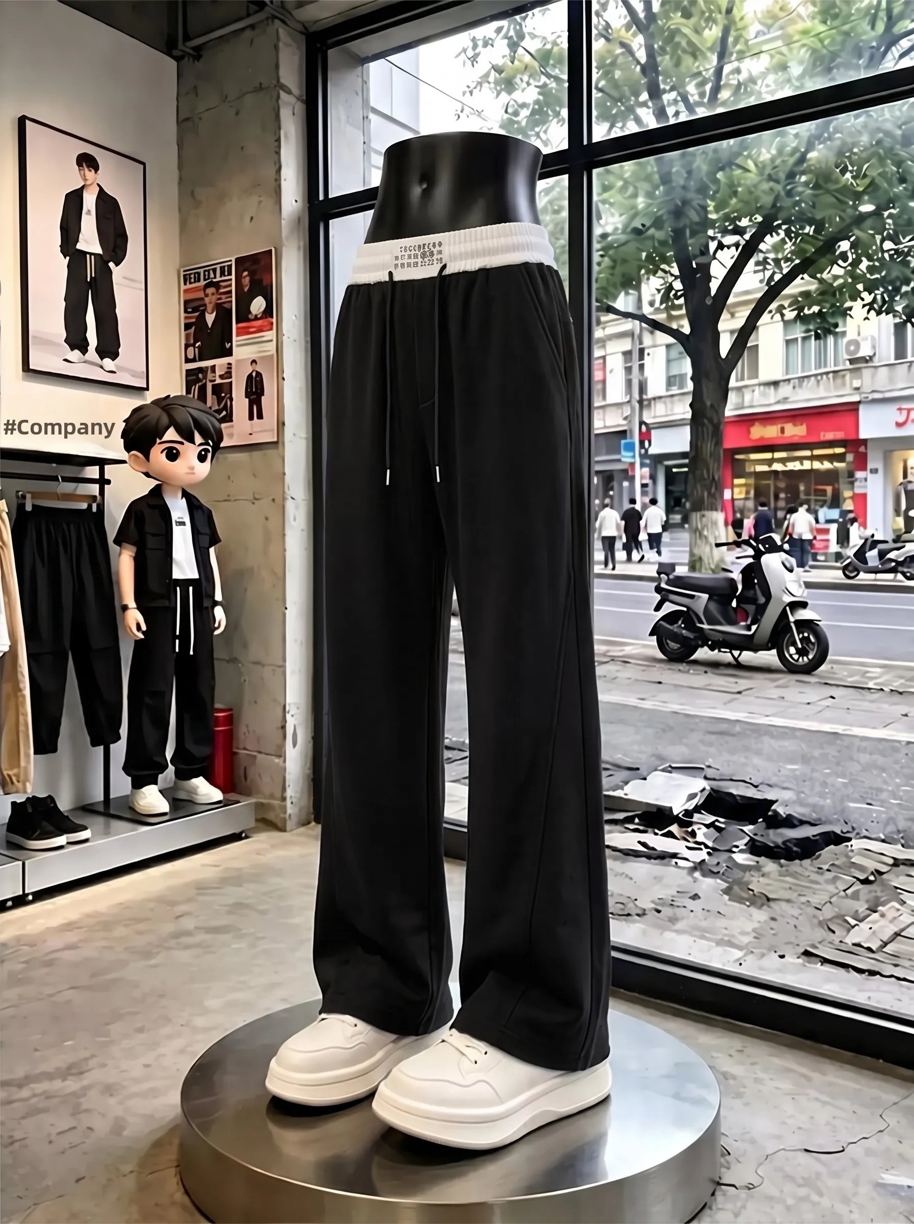 Black White Color Block Men's Fitness Sweatpants Summer American Style Drapey Knife  Straight Leg Casual Trousers