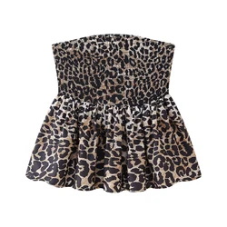 GDSTUFF-Top de leopardo para mujer, ropa con busto fruncido y acampanado, Top corto, ropa de vacaciones, 2024