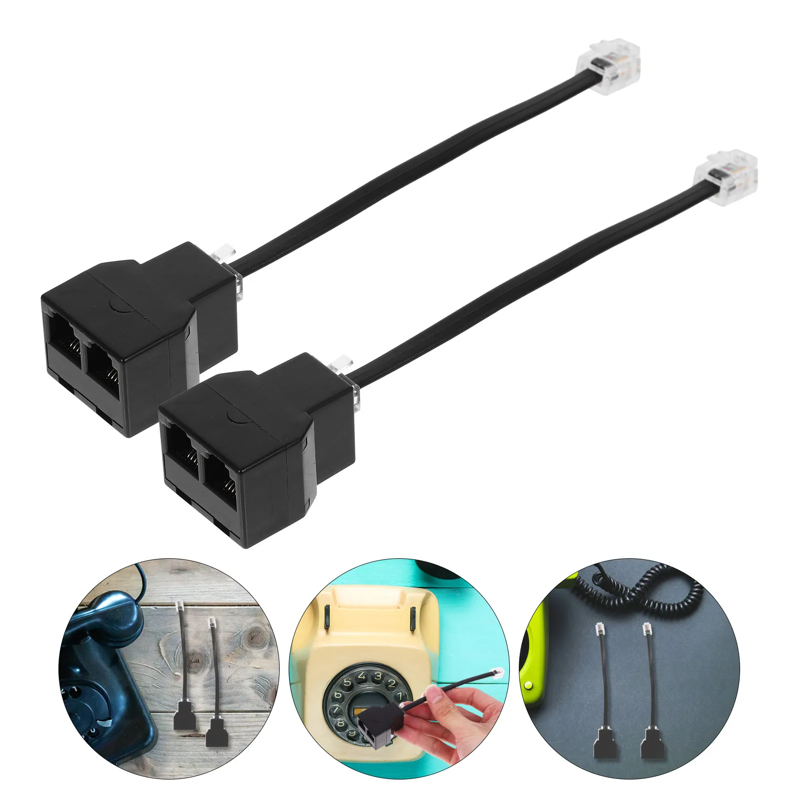 2Pcs Telephone Splitter Adapter Rj11 Rj14 Detachable 6p4c Black Phone Line Adapter for Landline Telephone Accessories