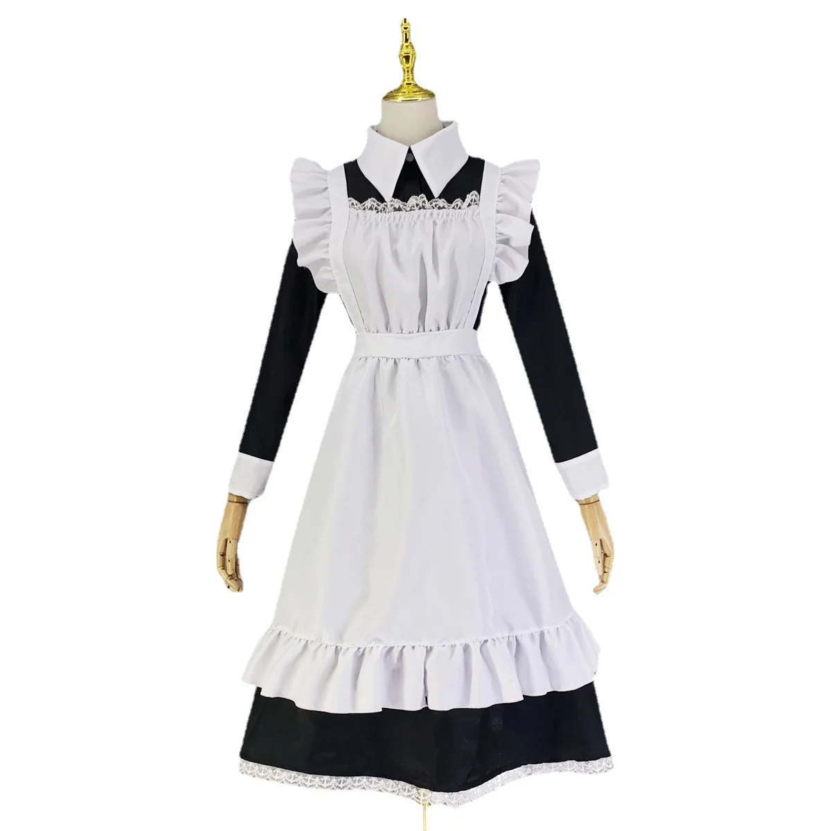 Plus Size 5XL Black White Retro Maid Outfit Anime Long Dress Men Women Court Maid Lolita Dress Servant Waiter Cosplay Costume
