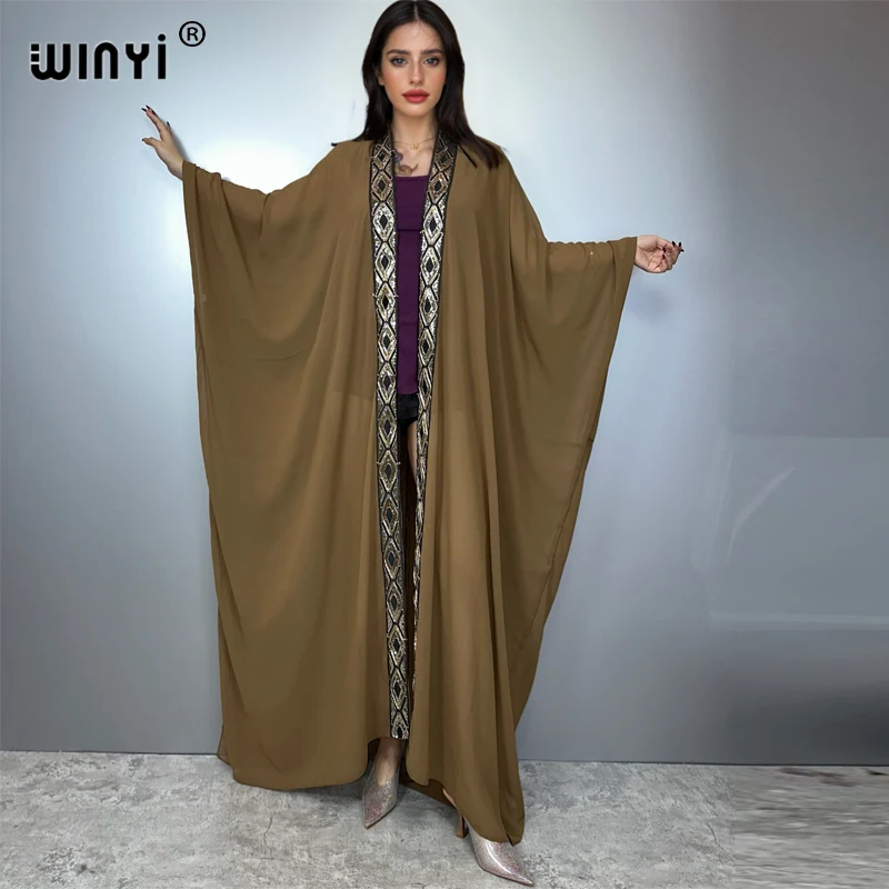 

WINYI abaya dubai luxury Kimonos loose muslim woman dresses Cardigan beach outfits Caftan beach cover up evening dress maxi coat